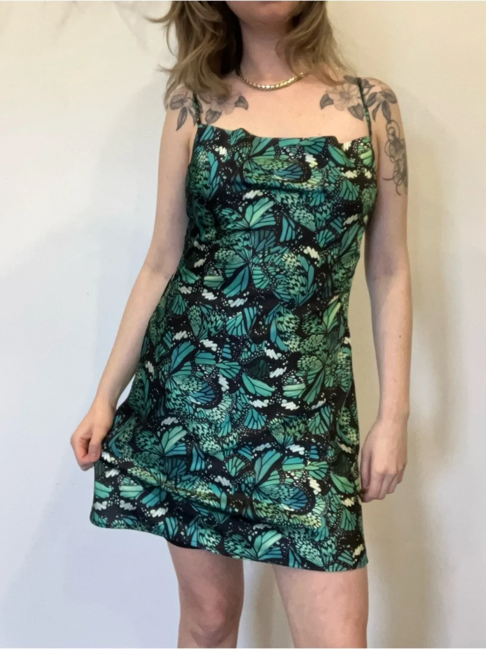 Simons Teal and Black Butterfly-Print Mini Dress in size medium - Picture 3 of 13